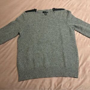 Gray Cashmere Sweater with Black Zipper Shoulder Accents